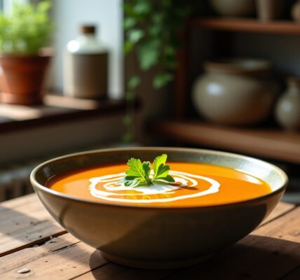 Délice onctueux : velouté de patates douces et carottes sublimé par un nuage de lait de coco