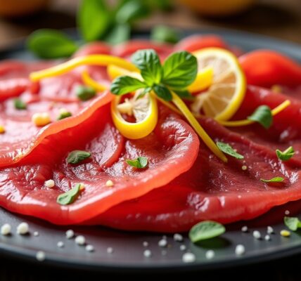 Carpaccio de bresaola : fines tranches délicates, zestes de citron et éclats de parmesan