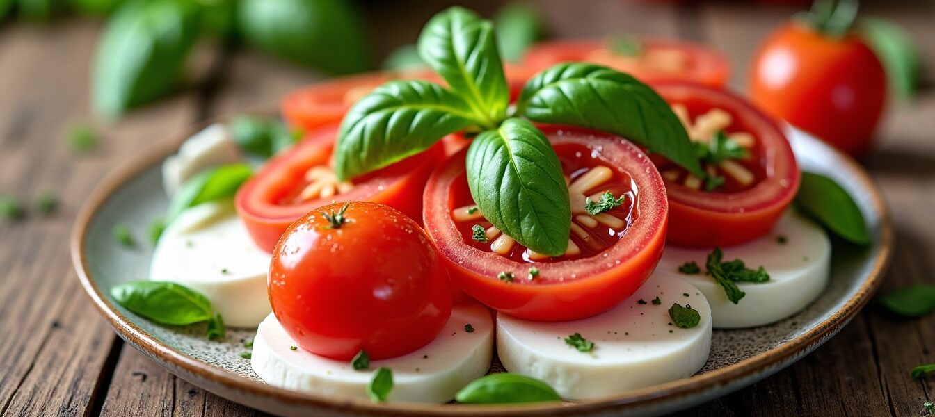 Salade Caprese : la fraîcheur italienne avec tomate, mozzarella et basilic