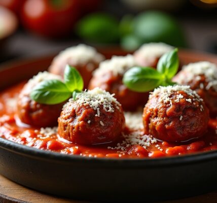 Délices italiens : boulettes de bœuf savoureuses nappées de sauce tomate et parmesan fondant